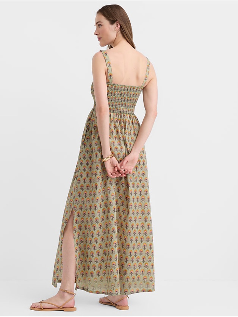 Loft Beach Garden Smocked Olive Floral Maxi Dress - Picture 2 of 5